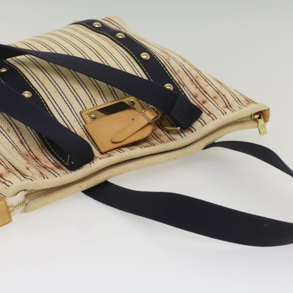 LOUIS VUITTON Antigua Cabas MM Tote Bag White Navy M40132 LV 56328