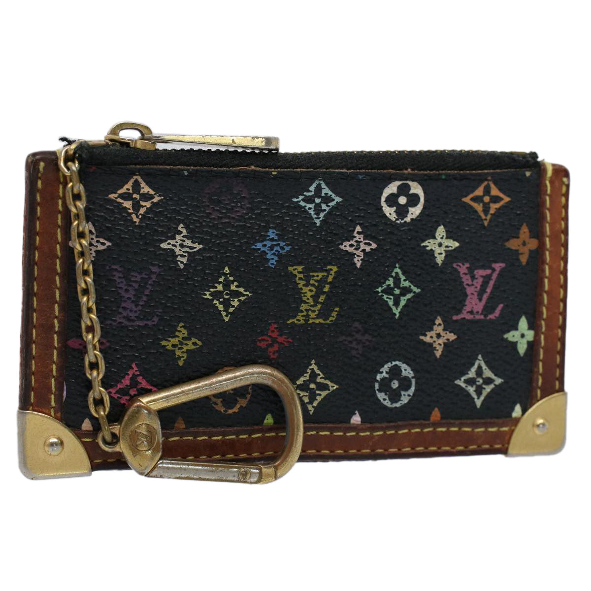 LOUIS VUITTON Monogram Multicolor Pochette Cles Purse Black M92654 56356