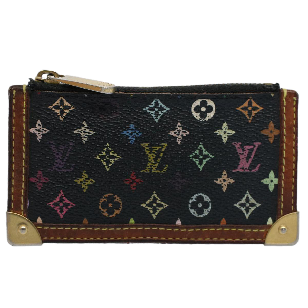 LOUIS VUITTON Monogram Multicolor Pochette Cles Purse Black M92654 56356