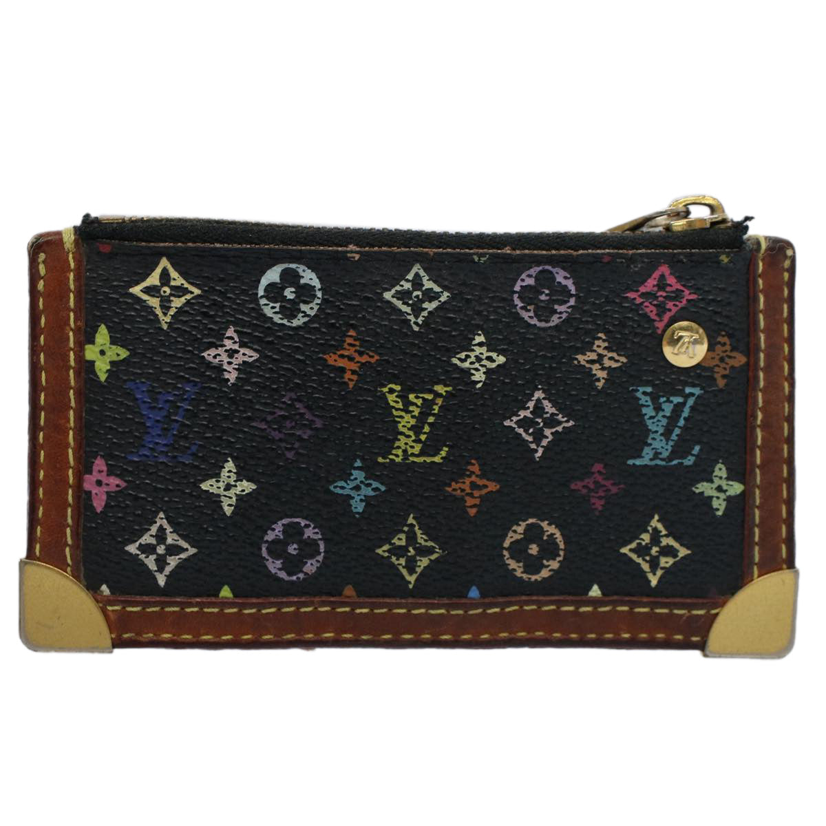 LOUIS VUITTON Monogram Multicolor Pochette Cles Purse Black M92654 56356