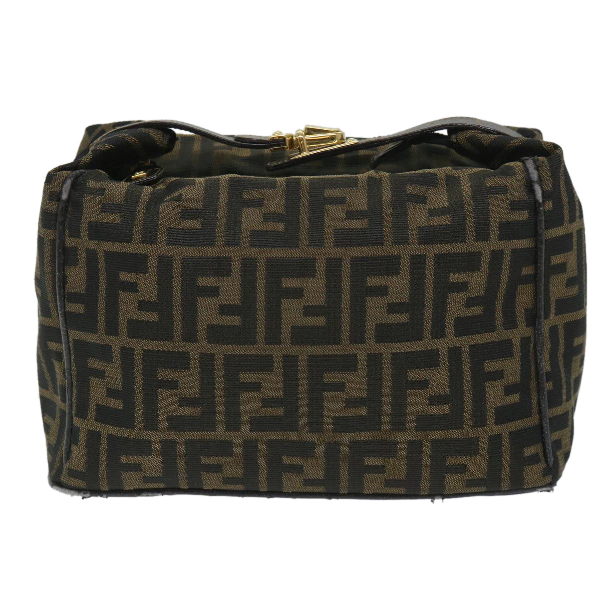 Luxury FendiZucca Canvas Vanity pouch Hand Bag Nylon Brown Black56582