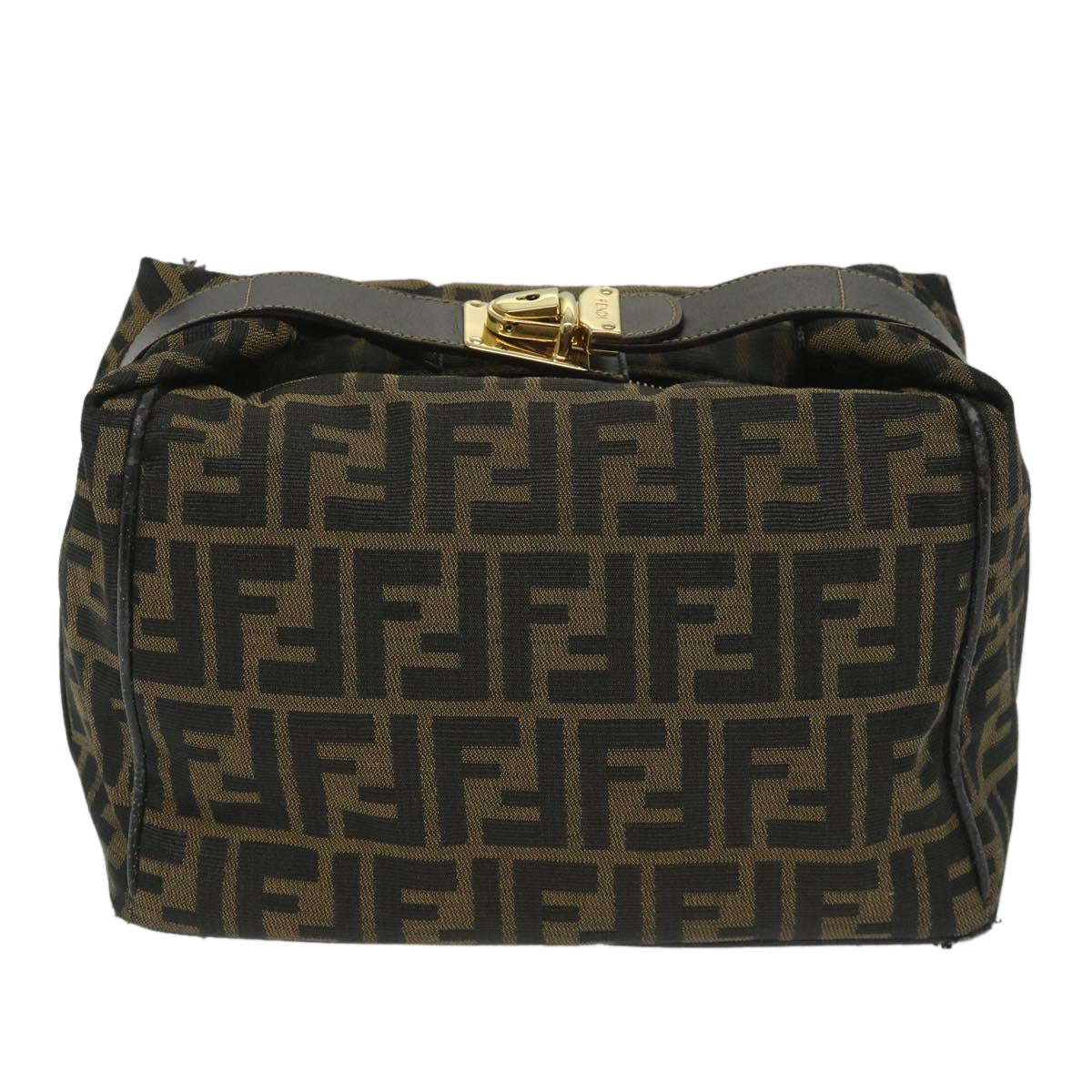 Luxury FendiZucca Canvas Vanity pouch Hand Bag Nylon Brown Black56582