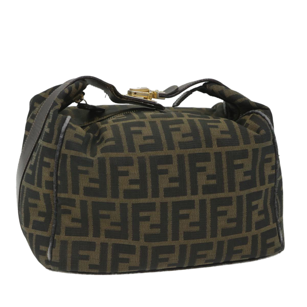 Luxury FendiZucca Canvas Vanity pouch Hand Bag Nylon Brown Black56583