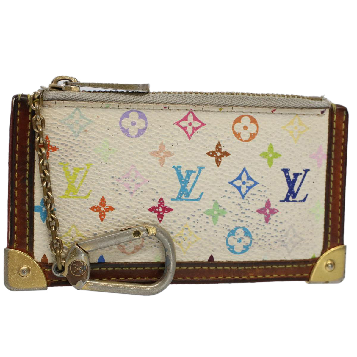 LOUIS VUITTON Monogram Multicolor Pochette Cles Purse White M92655 56609