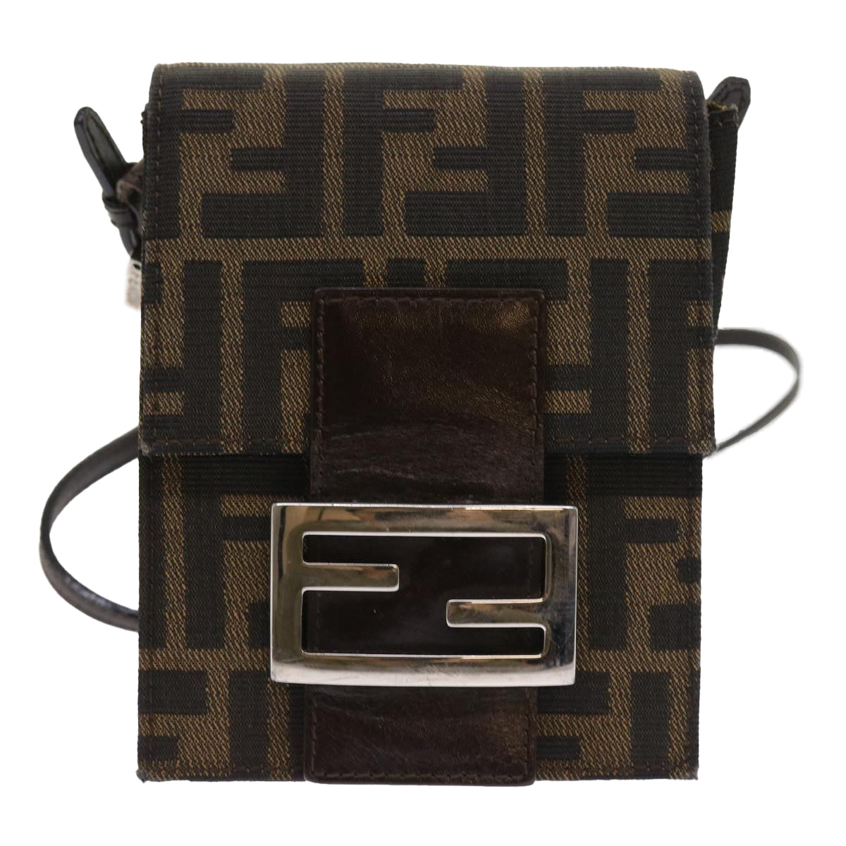 Luxury FendiZucca Canvas Mamma Baguette Shoulder Bag Black Brown56931
