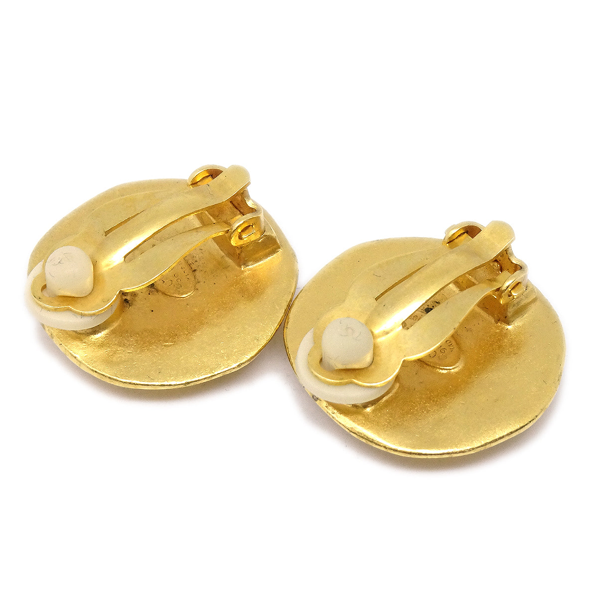 Luxury Chanel Button Earrings Gold Clip-On Large 96P