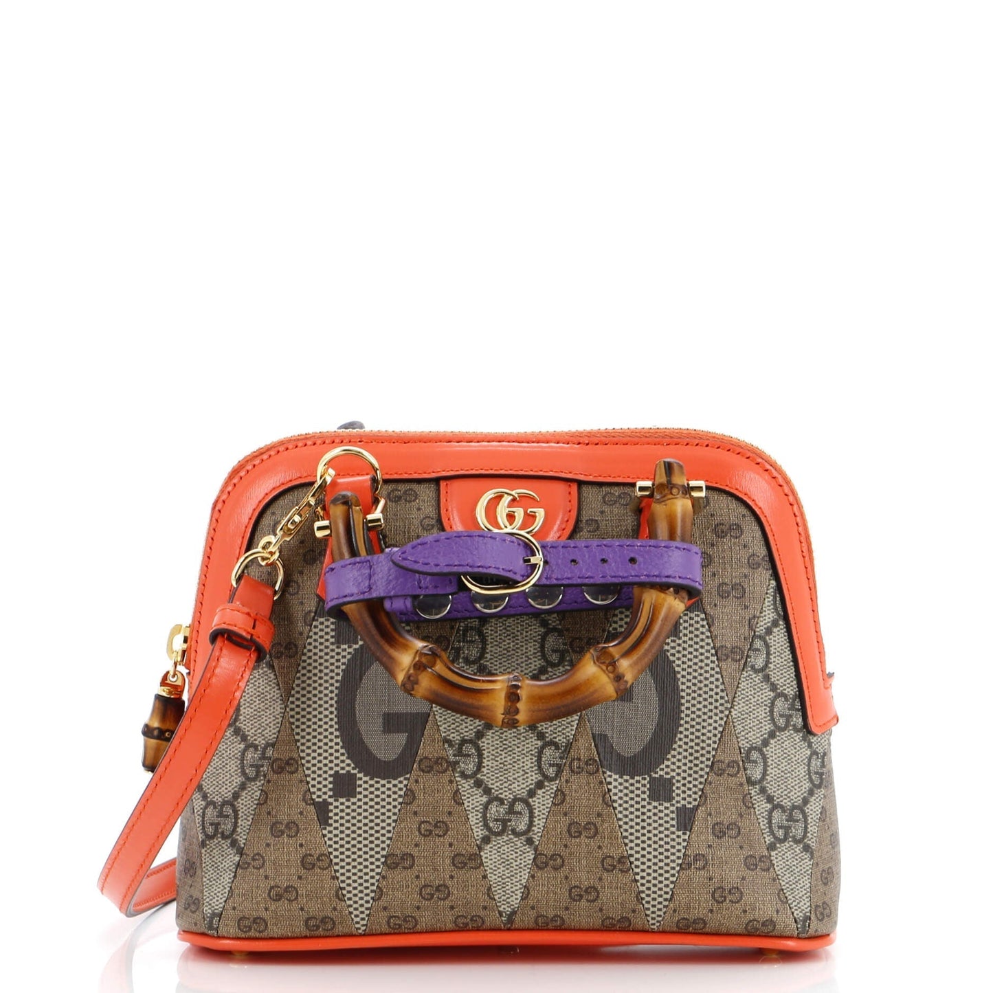 Luxury Gucci Trending 2025 Diana NM Bamboo Dome Top Handle Bag Patchwork GG Coated Canvas Mini