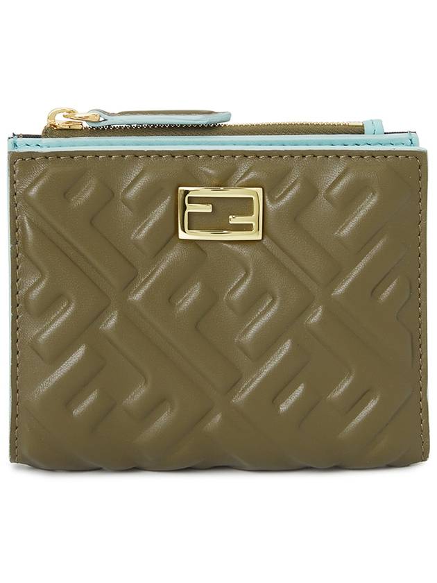 Luxury Fendi Slim Baguette Leather Half Wallet Green
