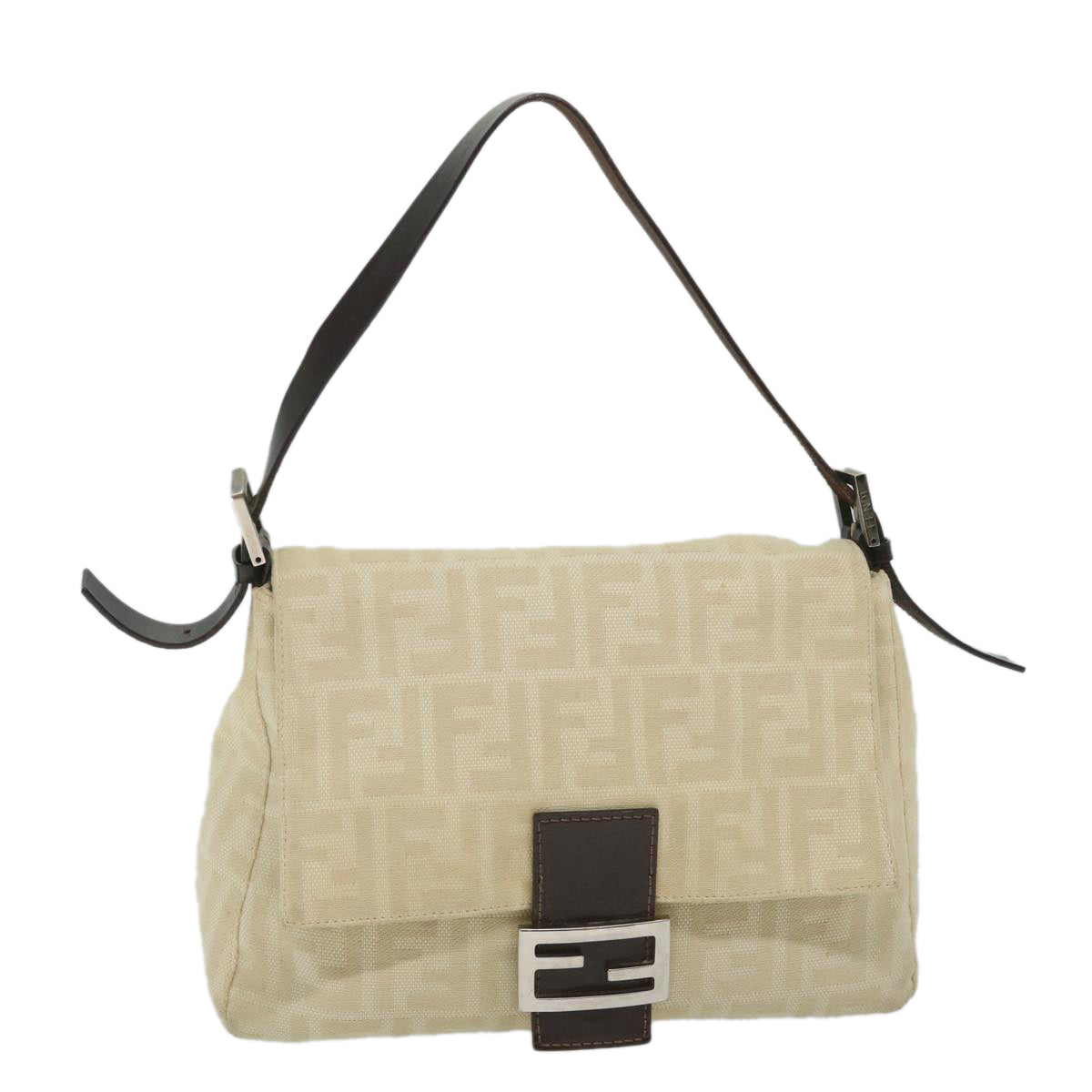 Luxury FendiZucca Canvas Mamma Baguette Shoulder Bag Beige57043