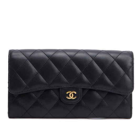 Chanel Black Lambskin Leather Classic Long Flap Wallet