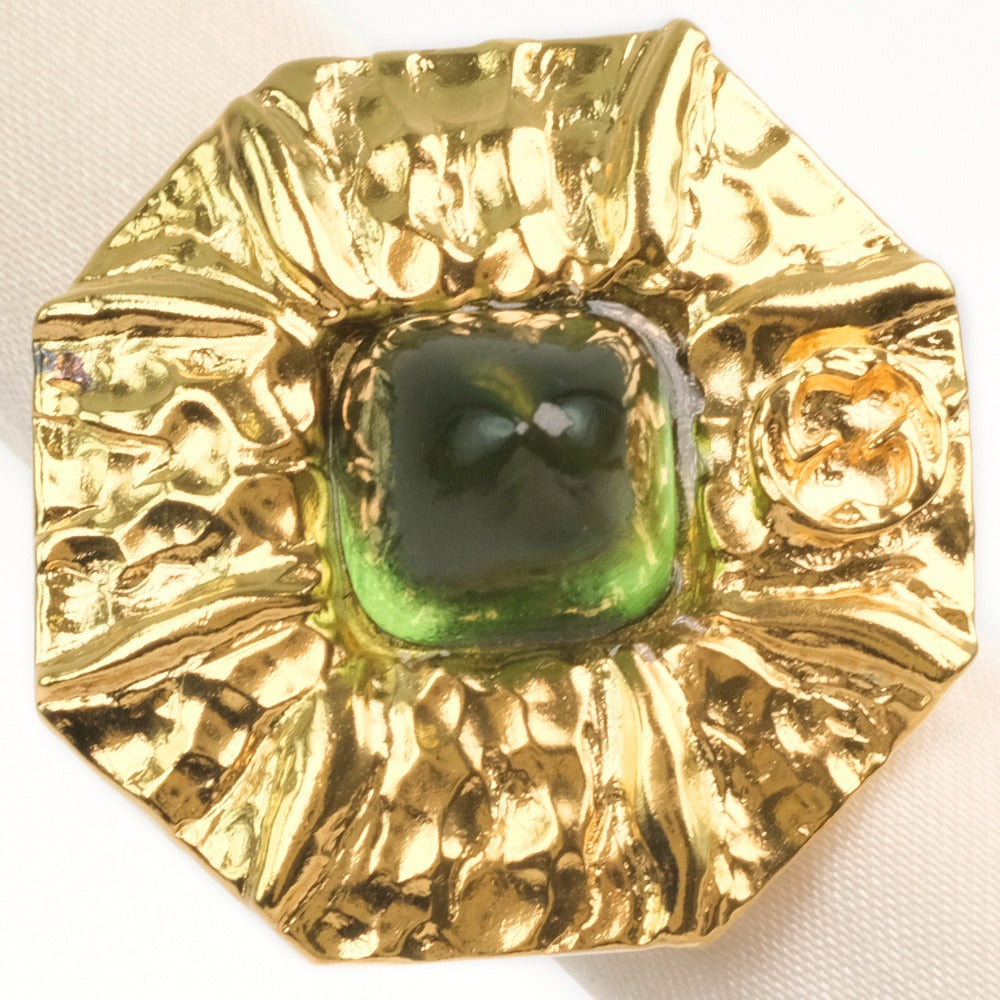 Luxury Gucci Trending 2025 Flower Ring Gold with Green Stone
