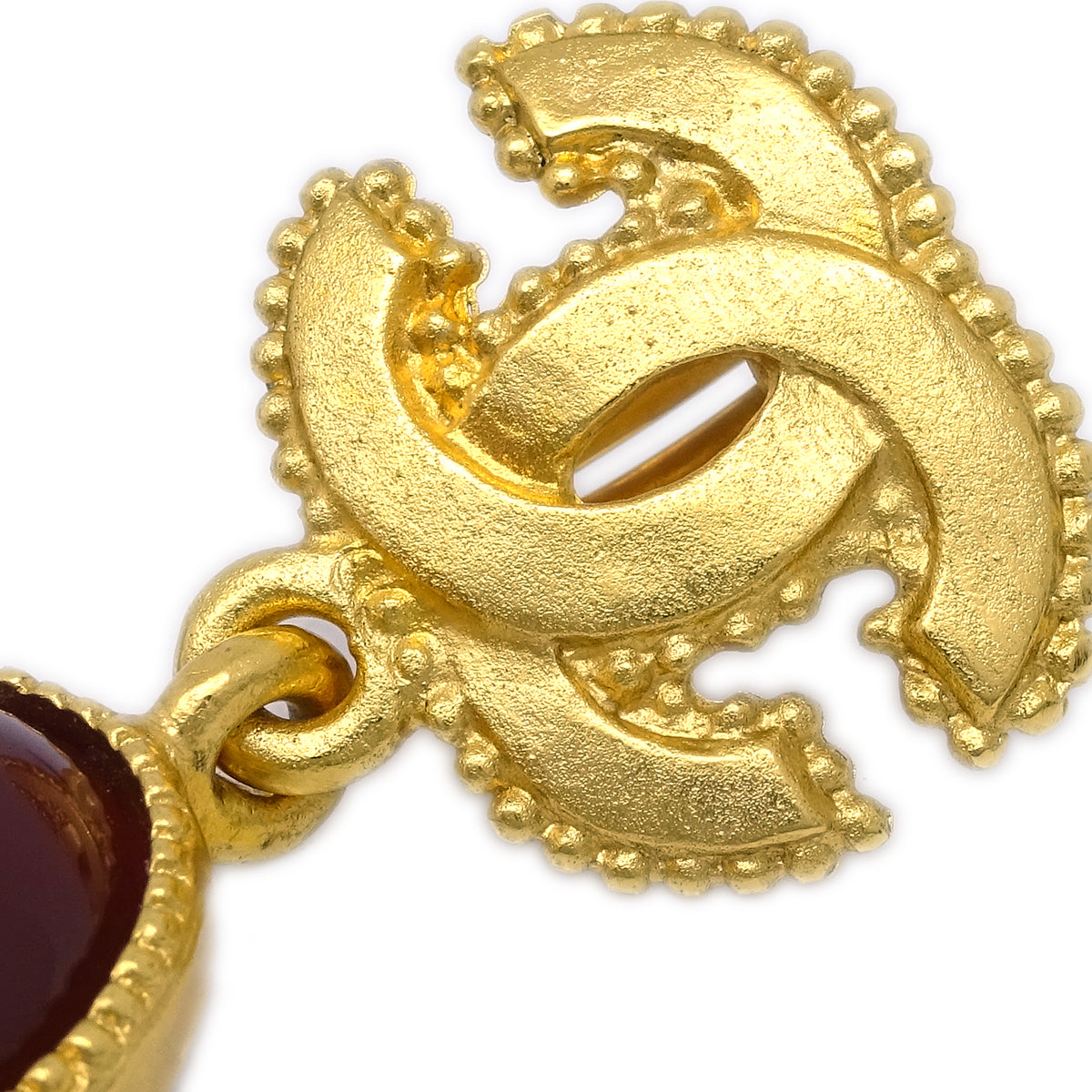Luxury Chanel Stone Dangle Earrings Clip-On Gold 96A