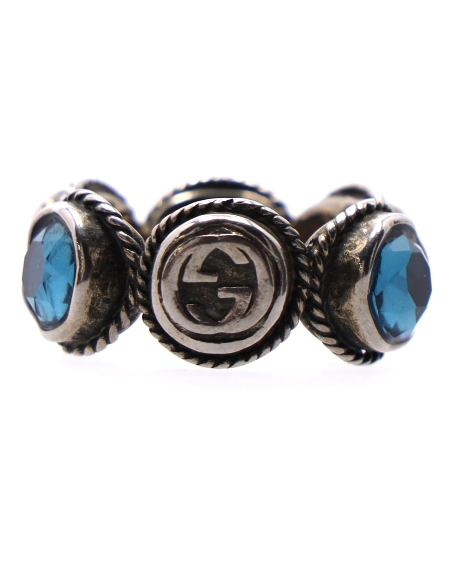 Luxury Gucci Trending 2025 Interlocking G Swarovski Crystal Ring in Silver Metal