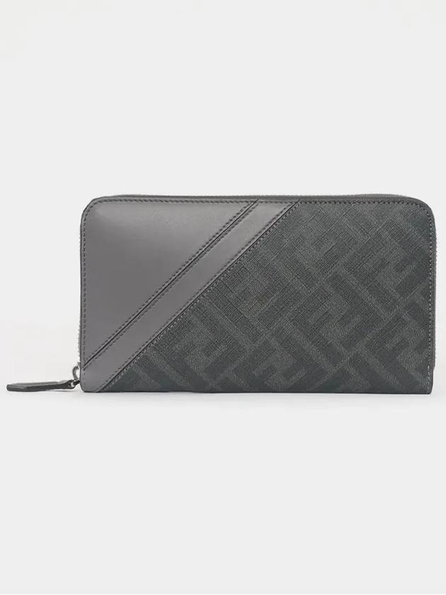 Luxury Fendi Diagonal Zip Around FF Canvas Long Wallet Grey