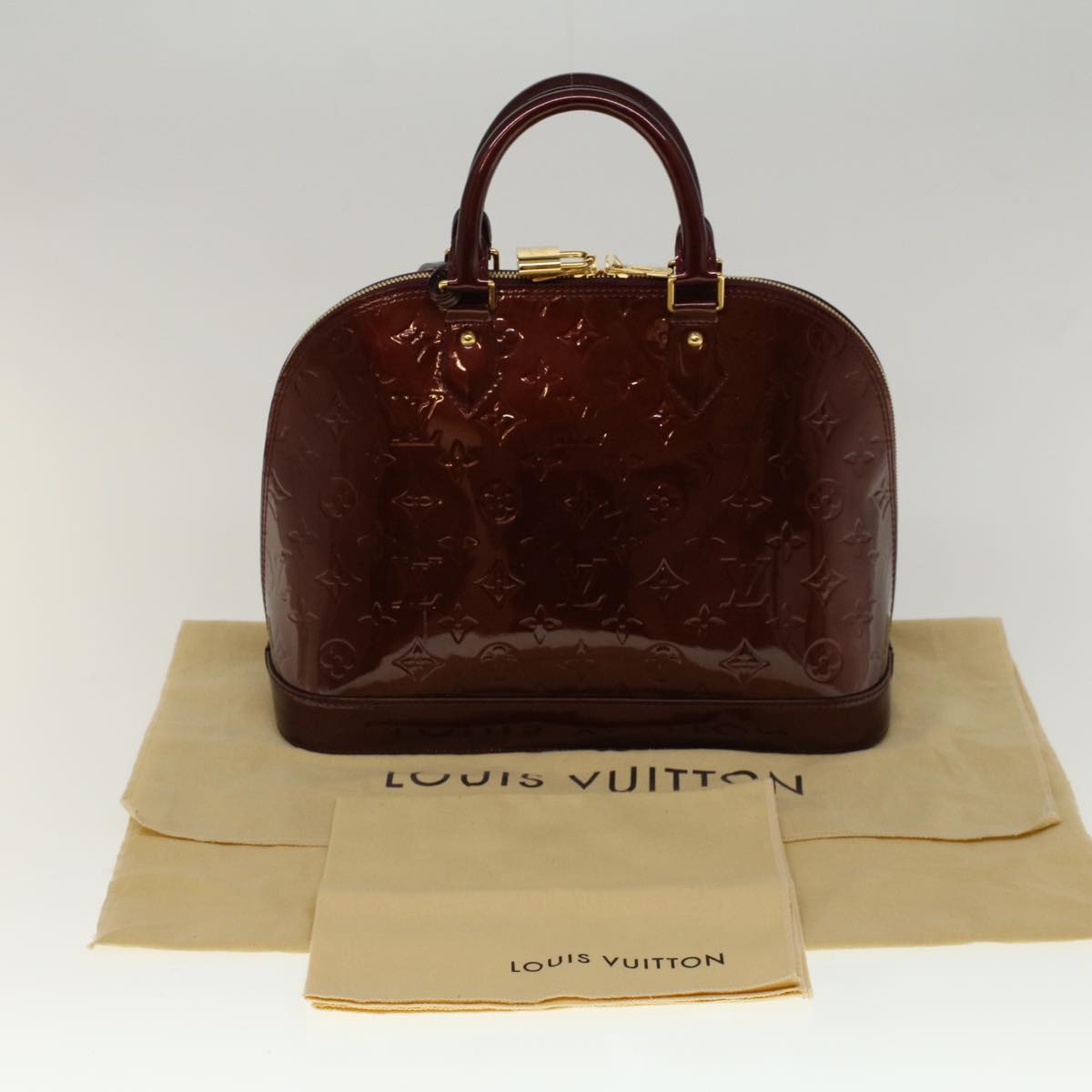 LOUIS VUITTON Monogram Vernis Alma PM Hand Bag Rouge Favist M91691 LV 57728