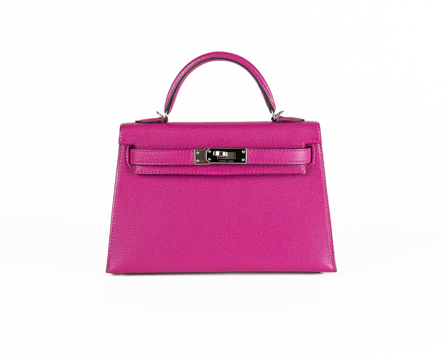 Luxury Hermes 20cm Rose Pourpre Chevre Mini Kelly w/ Palladium Hardware