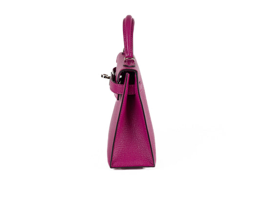 Luxury Hermes 20cm Rose Pourpre Chevre Mini Kelly w/ Palladium Hardware