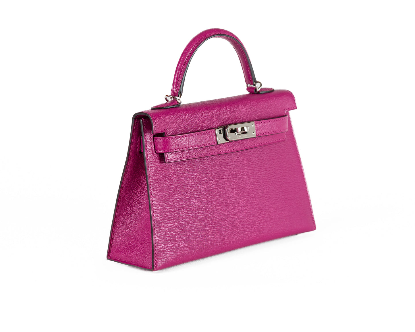 Luxury Hermes 20cm Rose Pourpre Chevre Mini Kelly w/ Palladium Hardware