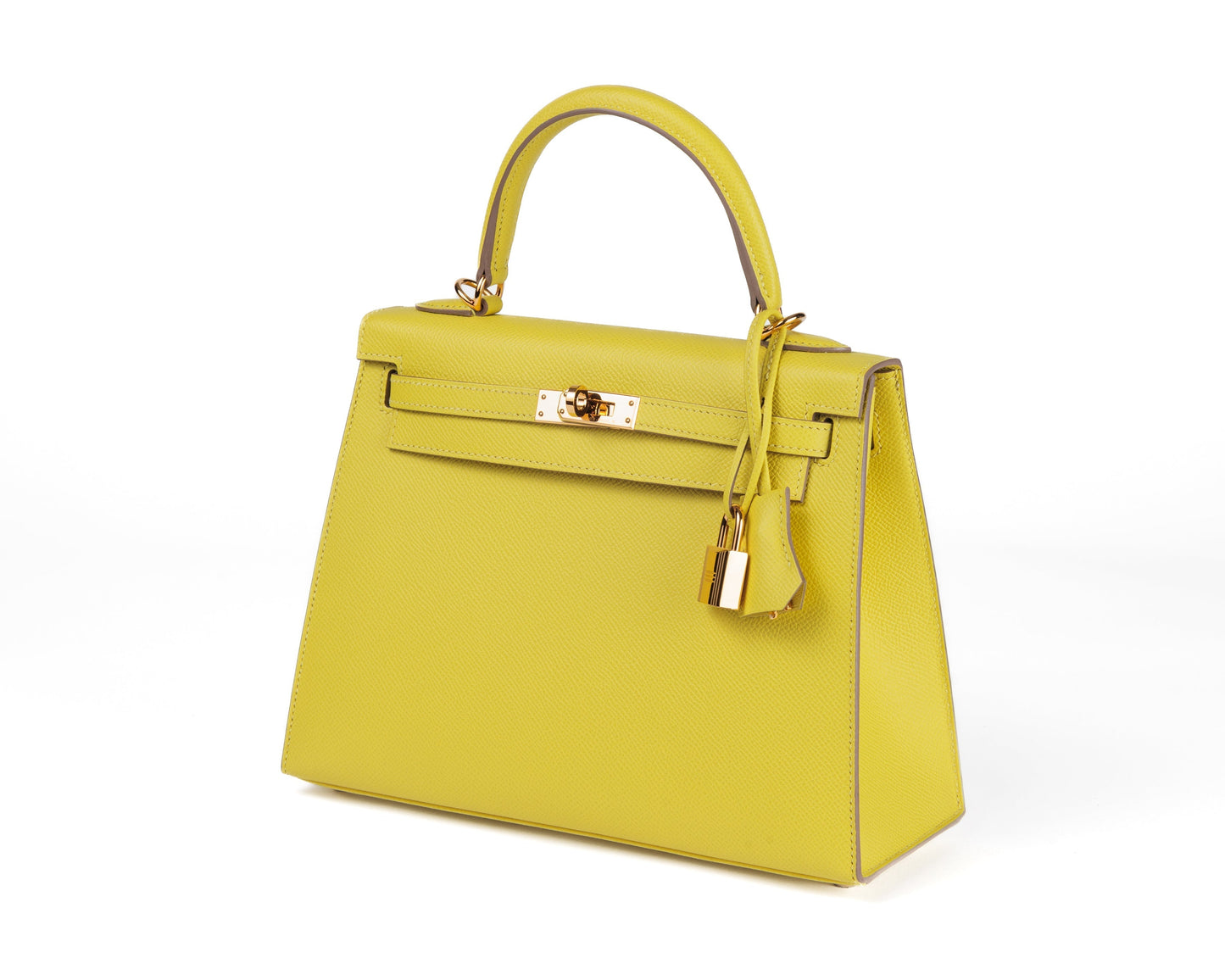 Luxury Hermes 25cm Lime Yellow Epsom Sellier Kelly w/ Gold Hardware