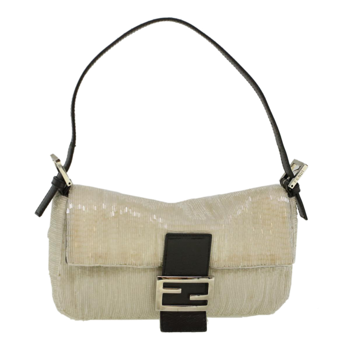 Luxury FendiMamma Baguette Shoulder Bag Beads Leather White57833