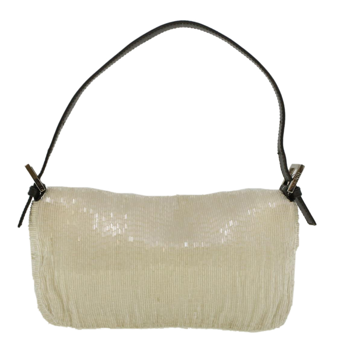 Luxury FendiMamma Baguette Shoulder Bag Beads Leather White57833
