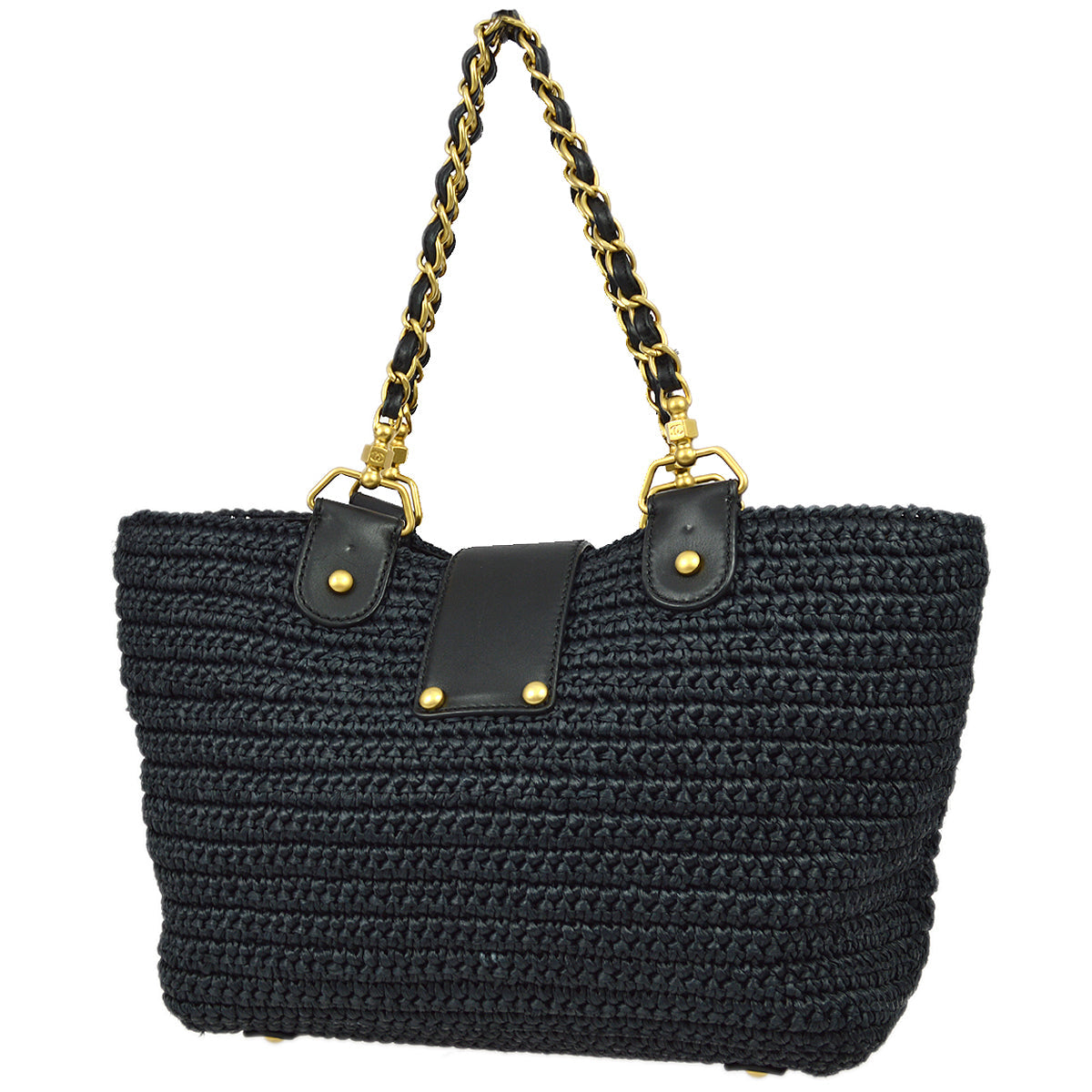 Luxury Chanel 2005-2006 Black Straw Chain Tote 30