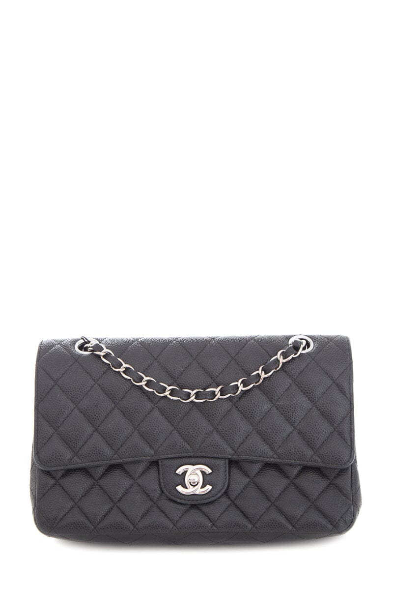 Luxury Chanel 2016 Black Caviar Double Flap Handbag with Silver Hardware