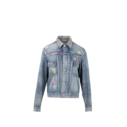 Luxury Dior HOMME Size 50 Boro Denim Jacket Cotton Blue