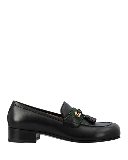 Luxury Gucci Trending 2025 BLACK MOCCASINS WITH GG CROSS AND WEB