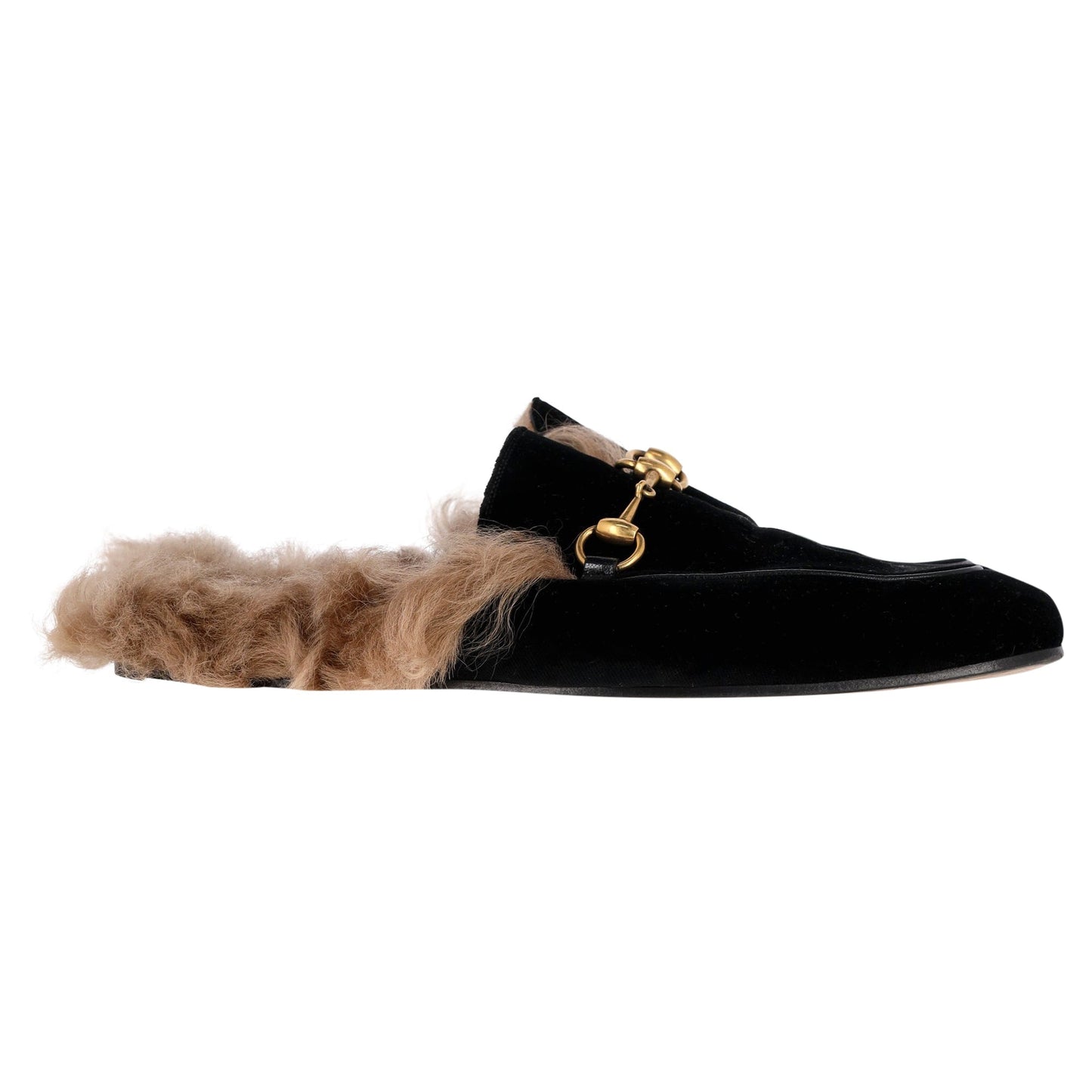 Luxury Gucci Trending 2025 Princetown Horsebit-Detailed Shearling-Lined Slippers In Black Velvet