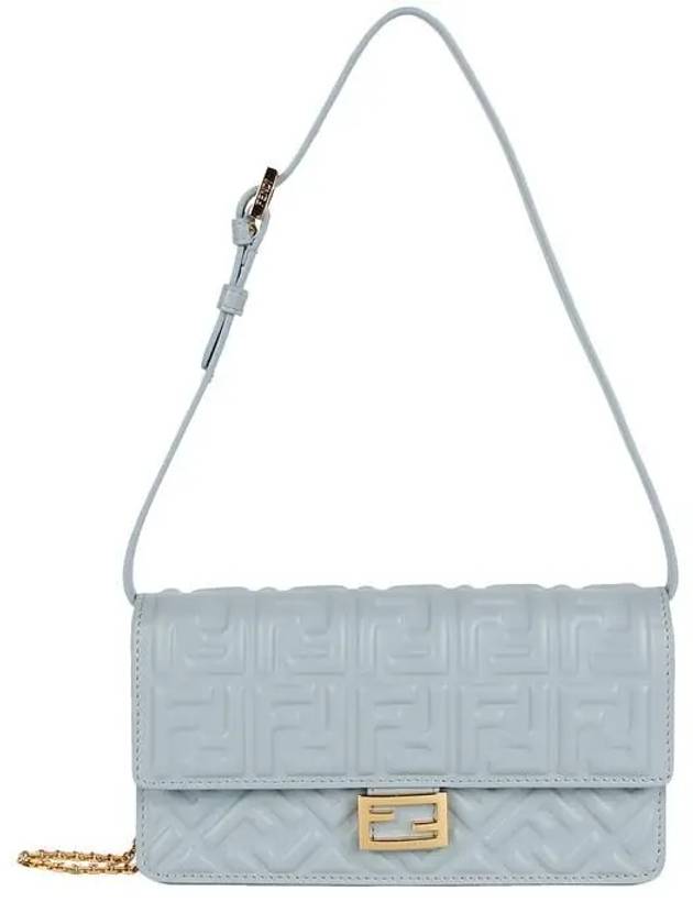Luxury Fendi FF Baguette Nappa Leather Long Wallet Light Blue
