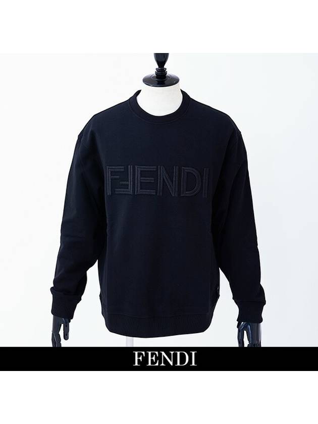 Luxury Fendi Embroidered Logo Crew Neck Sweatshirt Black