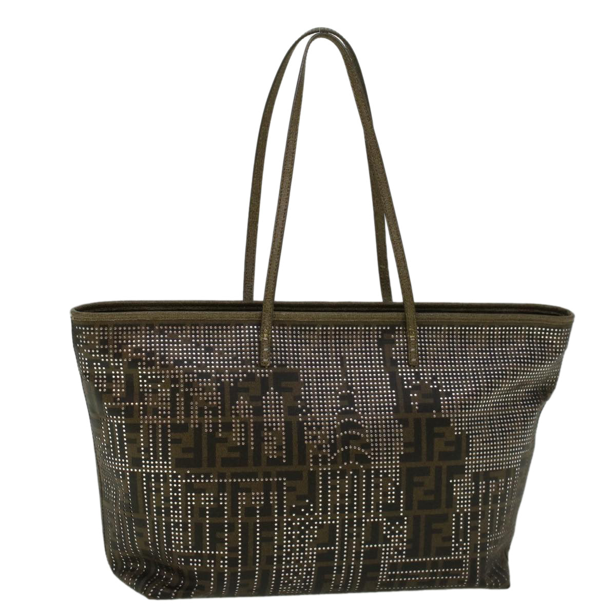 Luxury FendiZucca Canvas New York Tote Bag PVC Leather Brown Silver58639