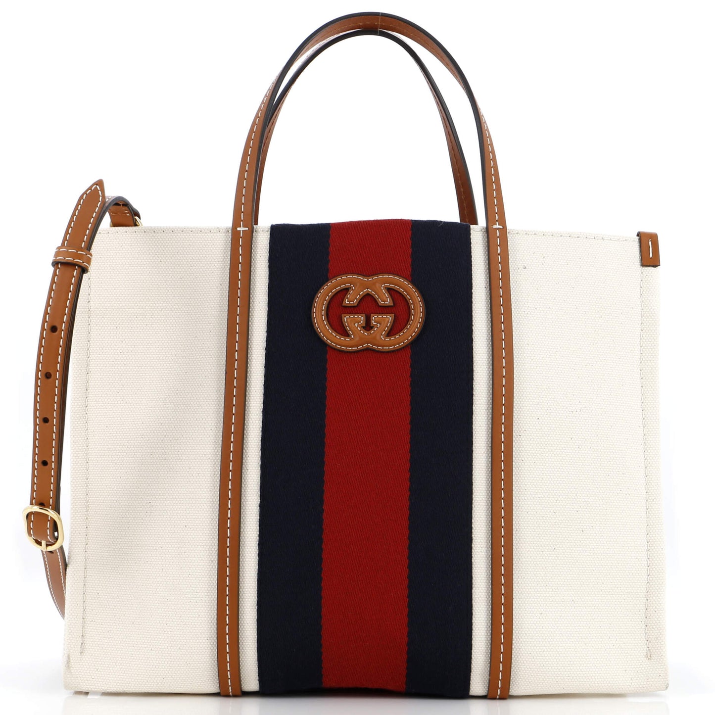 Luxury Gucci Trending 2025 Interlocking G Web Tote Canvas Medium