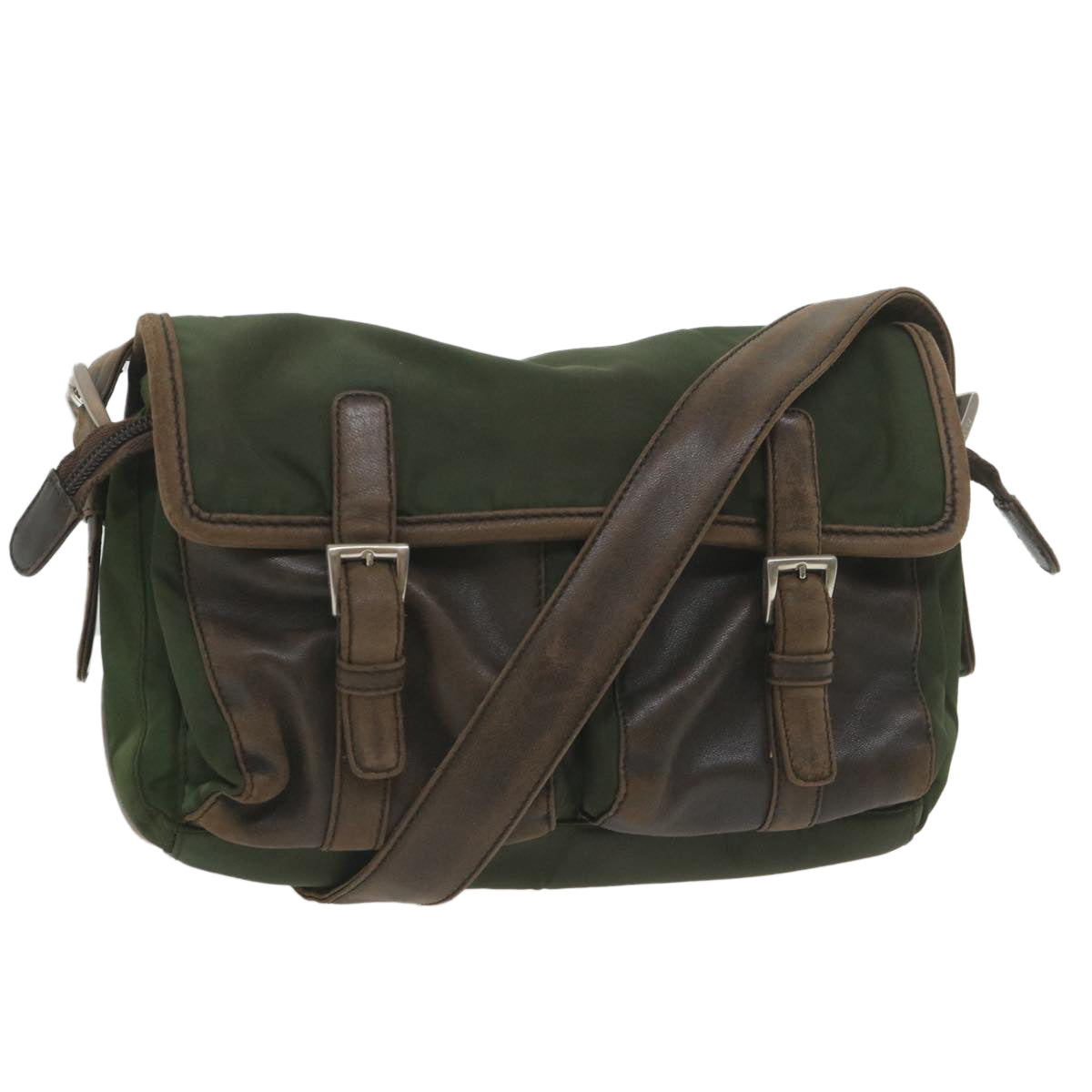 Luxury PradaShoulder Bag Nylon Leather Khaki 58683