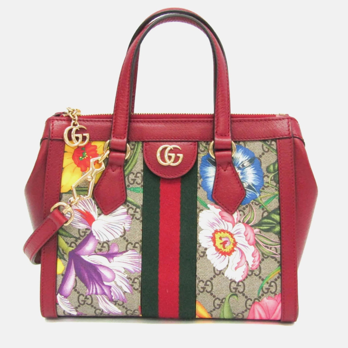 Luxury Gucci Trending 2025 Beige/Red Canvas and Leather Ophidia Flora Shoulder Bag