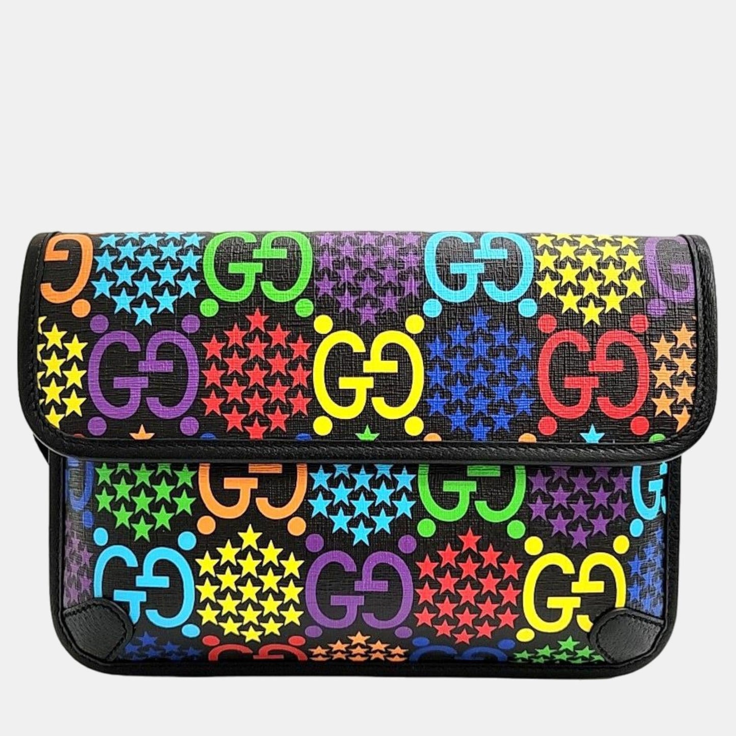 Luxury Gucci Trending 2025 Black Leather Psychedelic Belt Bag