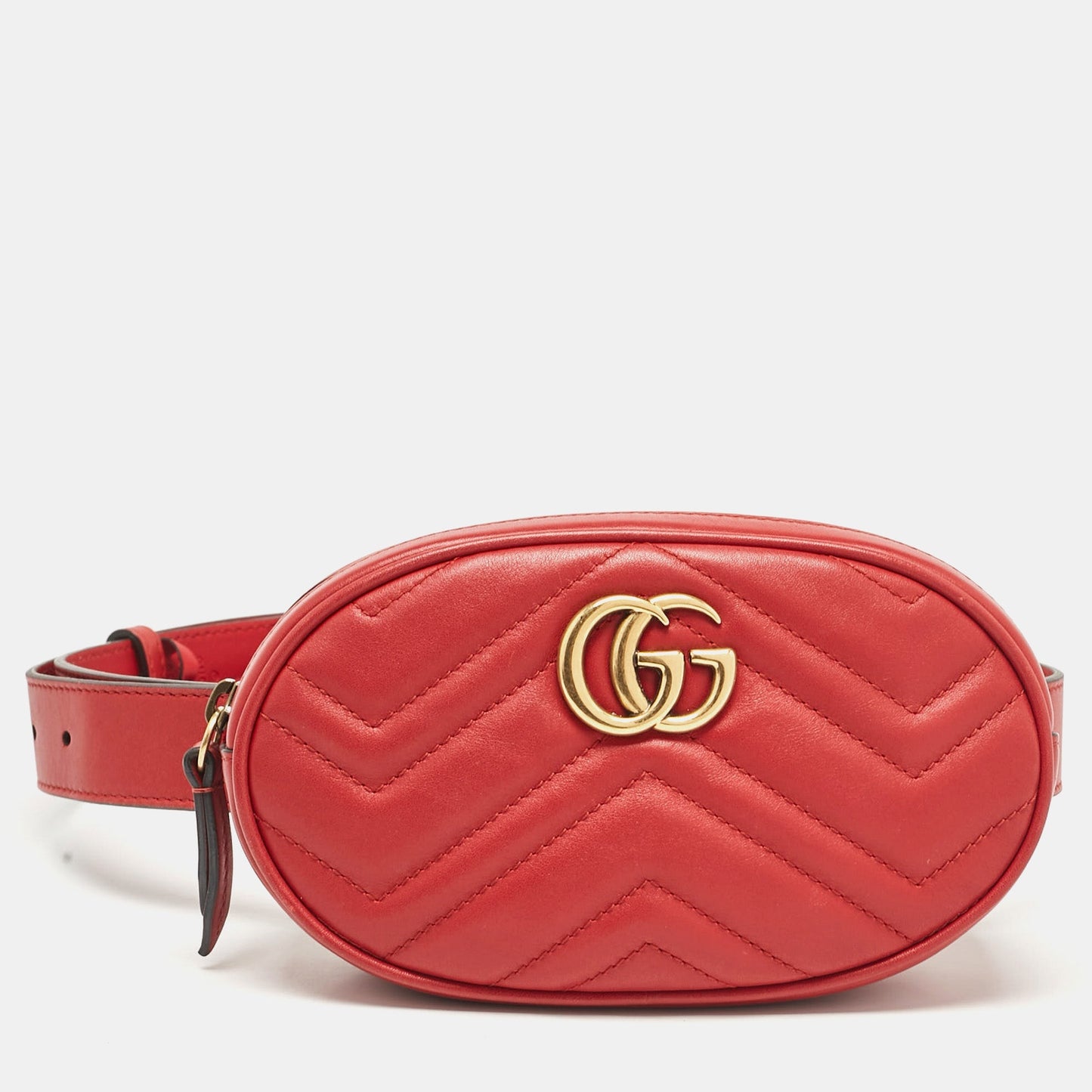Luxury Gucci Trending 2025 Red Matelass&eacute; Leather Mini GG Marmont Belt Bag