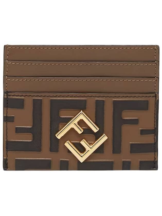 Luxury Fendi Logo Diamond Leather Card Wallet Brown
