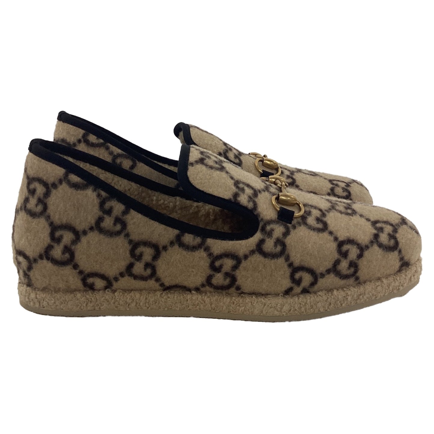 Gucci Covered GG Monogram Fria Horsebit Loafers in Beige Wool