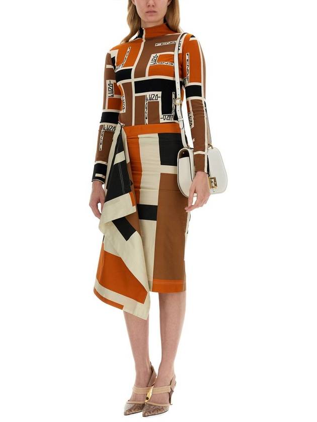 Luxury Fendi FF Puzzle Print High Neck Knit Top