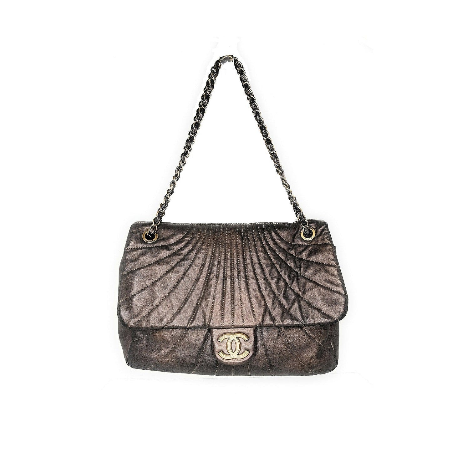 Luxury Chanel bag Paris-Shanghai Quilted Fan Flap Bag Metallic Lambskin