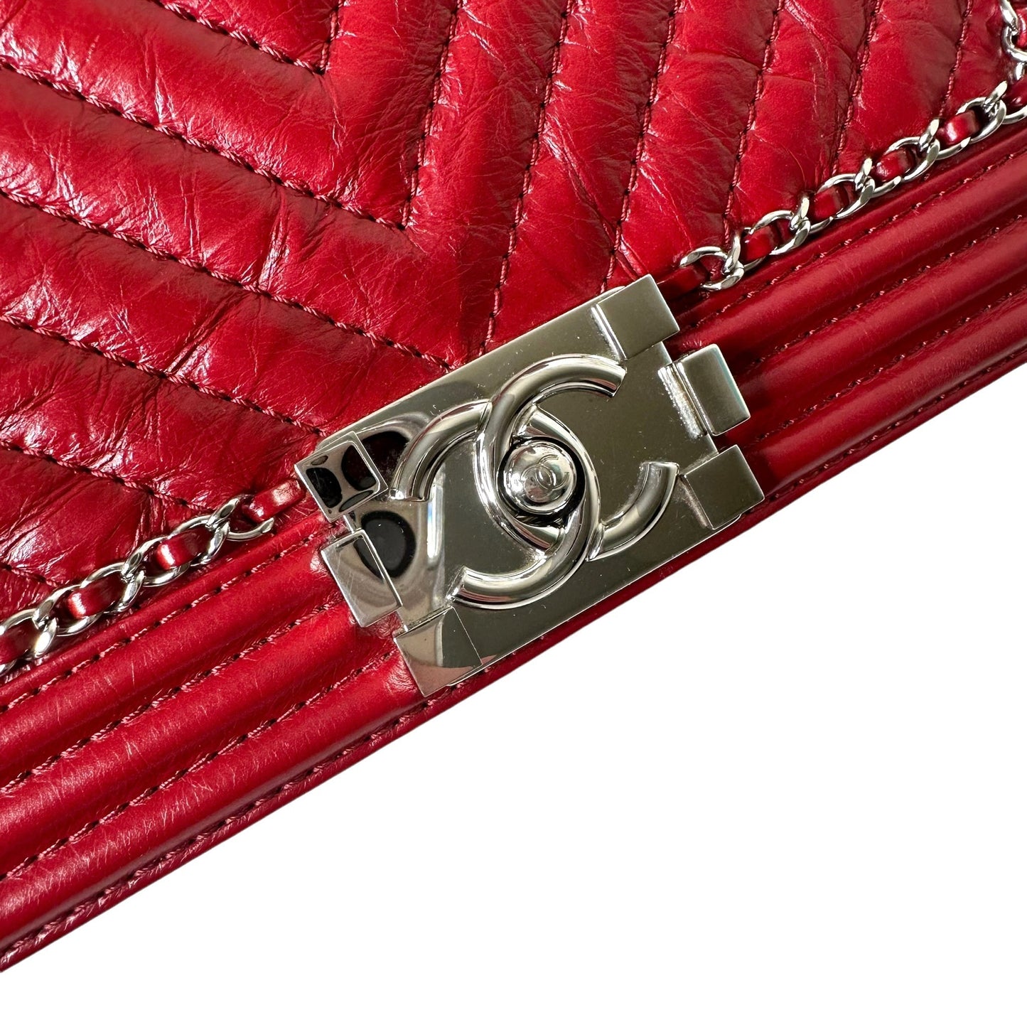 Luxury Chanel Red Jacket Boy Bag