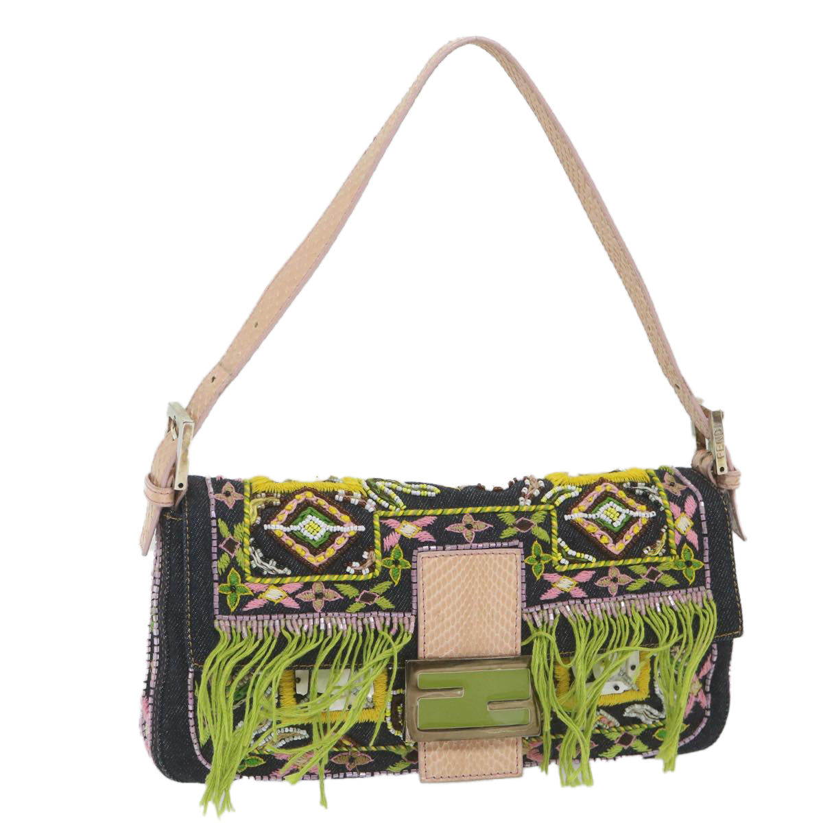 Luxury FendiMamma Baguette Shoulder Bag Denim Navy59814A
