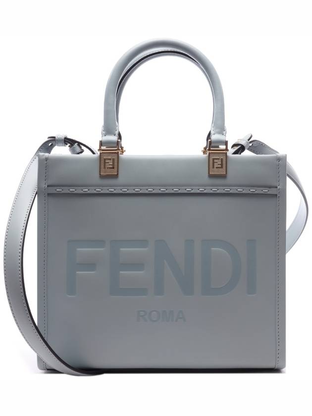 Luxury Fendi Sunshine Embossed Logo Small Tote Bag Light Blue