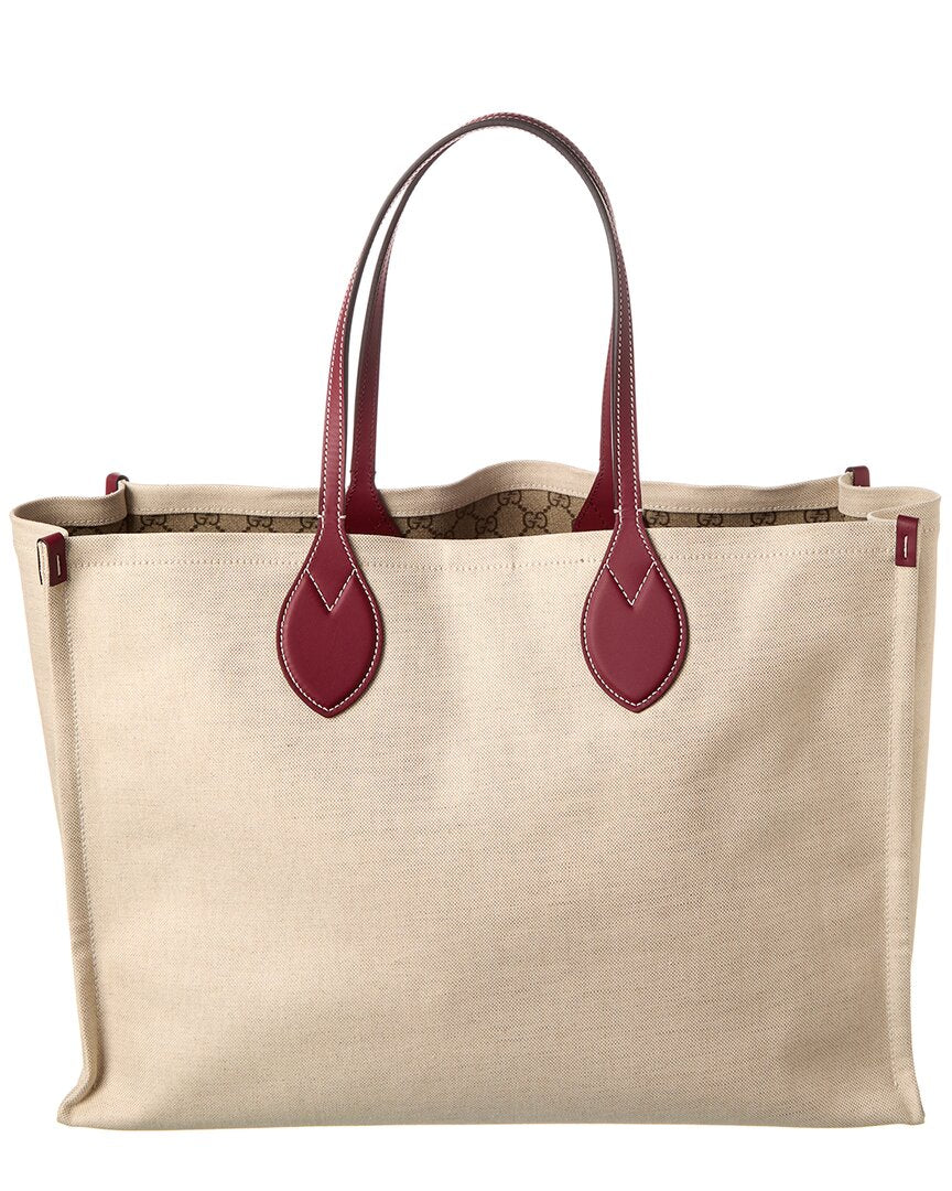 Luxury Gucci Trending 2025 Logo Print Canvas & Leather Tote