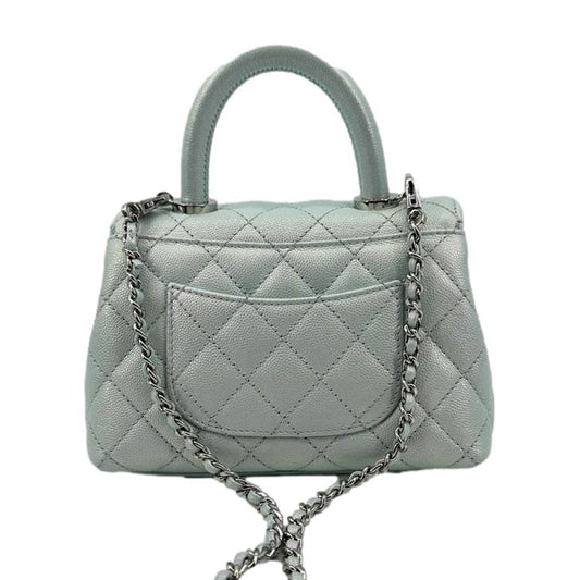 Luxury Chanel Coco Extra Mini Top Handle Iridescent Caviar Leather Crossbody Bag Light Blue