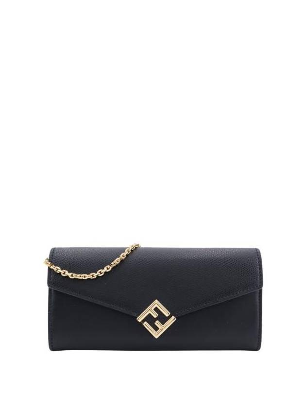 Luxury Fendi FF Diamond Continental Chain Long Wallet Black