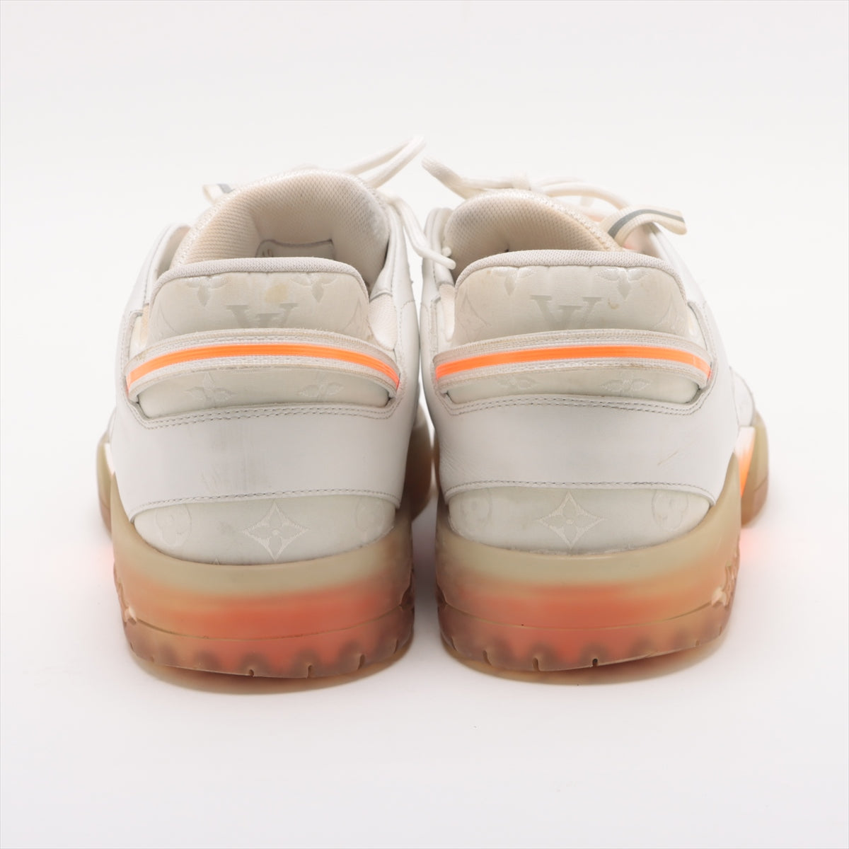 Louis Vuitton 20 years Leather x Mesh Trainers 7 Men White x Orange G1210 Monogram