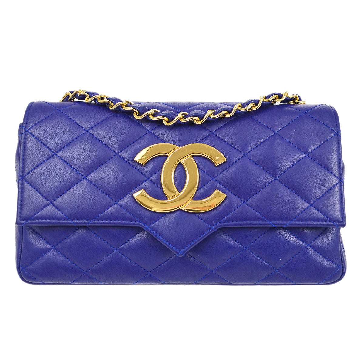 Luxury Chanel 1989-1991 Blue Lambskin Pointed Flap Mini